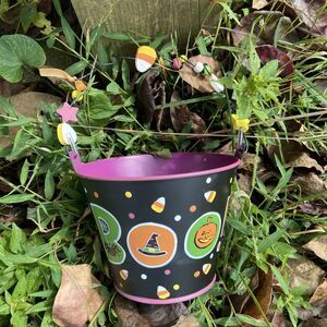 Burton and Burton Halloween Treat or Plant Boo Bucket Decor Candycorn Decorated